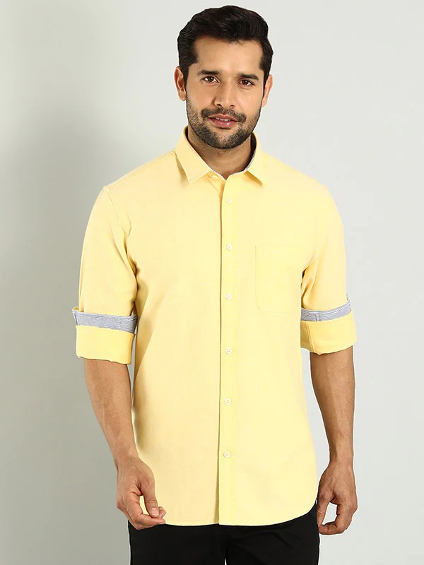 Indian Terrain Men's Regular Fit Full Sleeve Solid Yellow Shirt